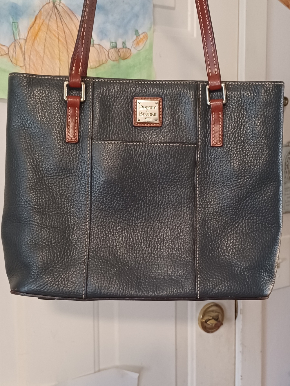 Dooney & Bourke  Dark Gray Leather Tote with Brown Handles